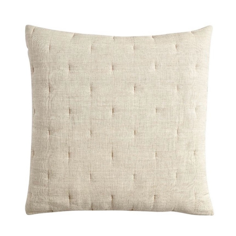 Pottery Barn Set of 2 Beige Quilted 100% Linen Square Pillow Covers Euro Shams
